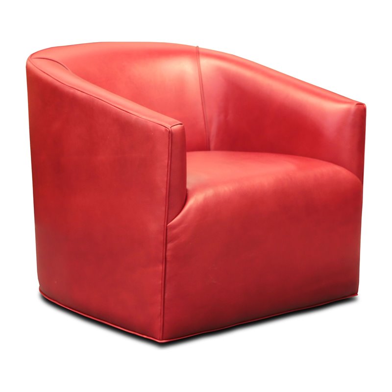 Hello Sofa Home Citi Modern Top Grain Leather Swivel Club Armchair in Red