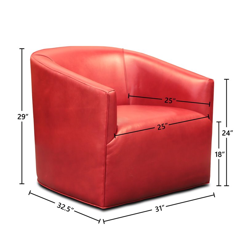 Hello Sofa Home Citi Modern Top Grain Leather Swivel Club Armchair in Red