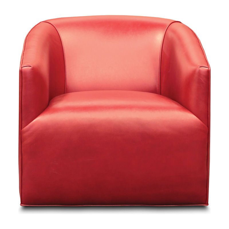 Hello Sofa Home Citi Modern Top Grain Leather Swivel Club Armchair in Red
