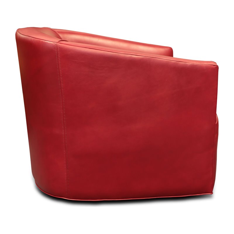 Hello Sofa Home Citi Modern Top Grain Leather Swivel Club Armchair in Red