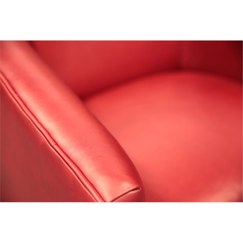 Hello Sofa Home Citi Modern Top Grain Leather Swivel Club Armchair in Red