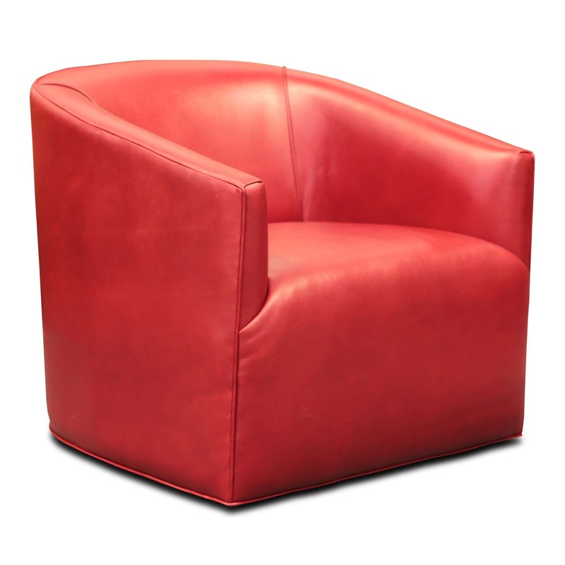 Hello Sofa Home Citi Modern Top Grain Leather Swivel Club Armchair in Red