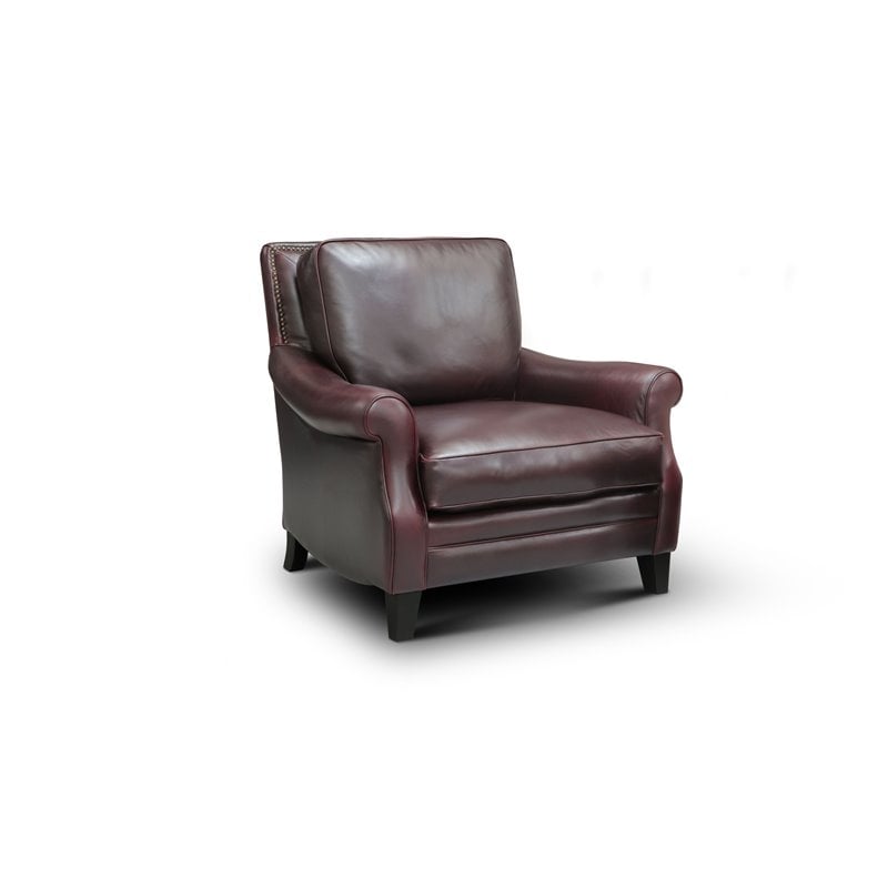 Hello Sofa Home Adriana Traditional Top Grain Leather Armchair in Burgundy