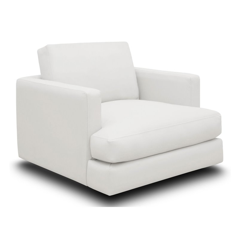 Hello Sofa Home Galaxy Modern Top Grain Leather Swivel Armchair in White