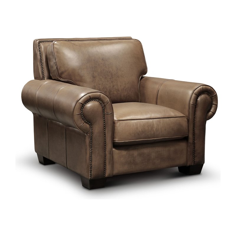 Hello Sofa Home Valencia Top Grain Hand Antiqued Leather Armchair in Taupe Brown
