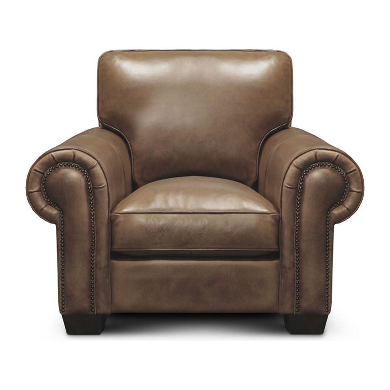 Hello Sofa Home Valencia Top Grain Hand Antiqued Leather Armchair in Taupe Brown