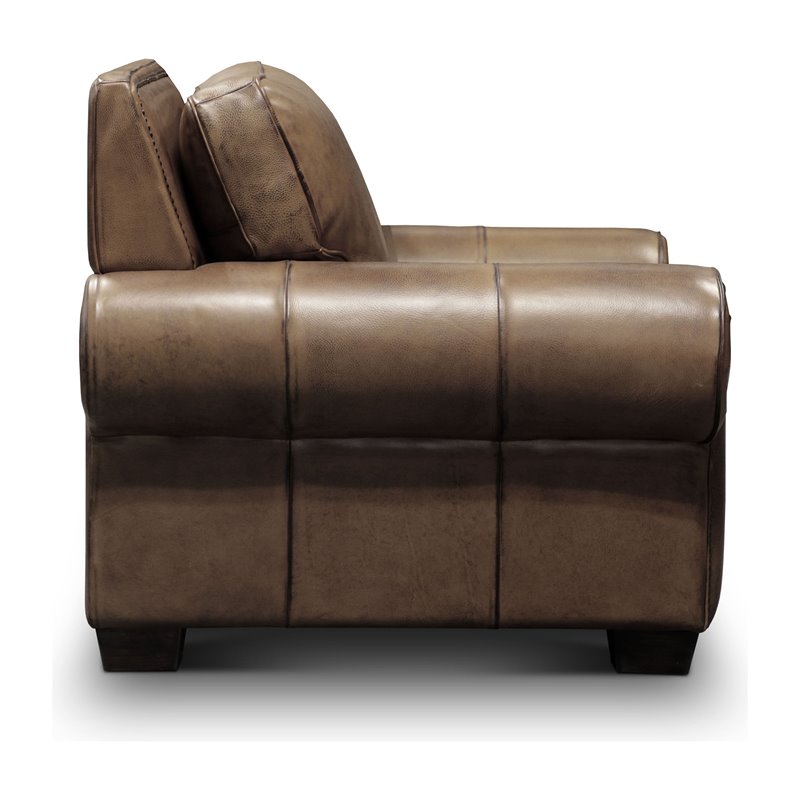 Hello Sofa Home Valencia Top Grain Hand Antiqued Leather Armchair in Taupe Brown