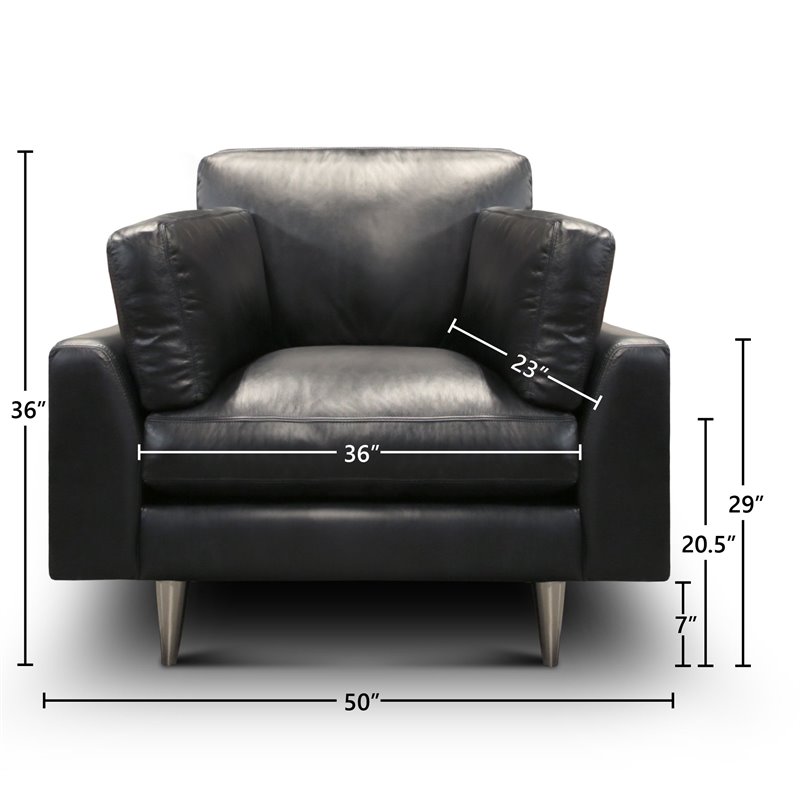 Hello Sofa Home Skyline Modern Top Grain Leather Americana Armchair in Black
