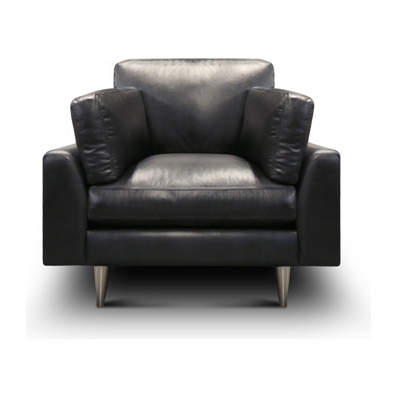 Hello Sofa Home Skyline Modern Top Grain Leather Americana Armchair in Black