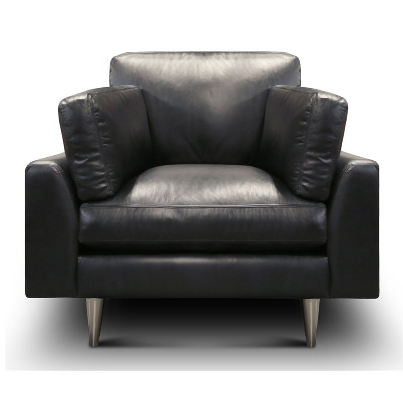 Hello Sofa Home Skyline Modern Top Grain Leather Americana Armchair in Black