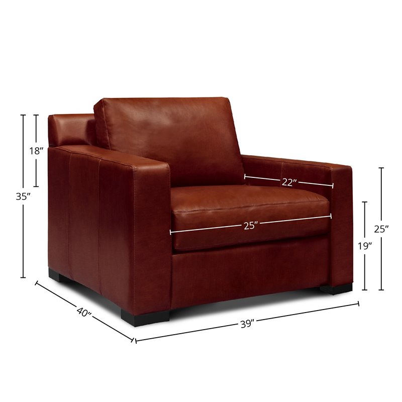 Hello Sofa Home Santiago Mid-Century Top Grain Leather Armchair in Russet Brown