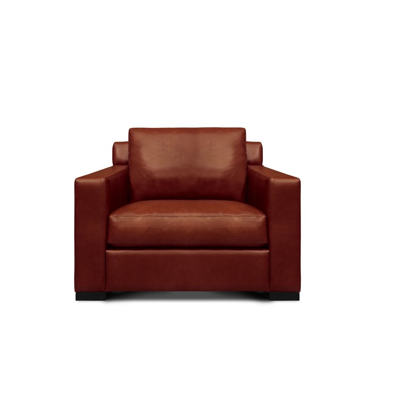 Hello Sofa Home Santiago Mid-Century Top Grain Leather Armchair in Russet Brown