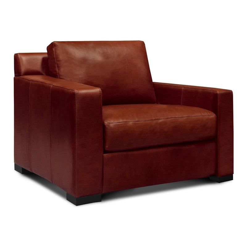 Hello Sofa Home Santiago Mid-Century Top Grain Leather Armchair in Russet Brown