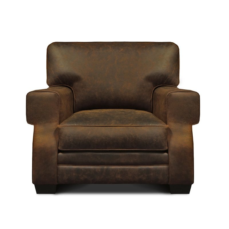 Hello Sofa Home Cordova Mid-Century Top Grain Leather Armchair in Brown
