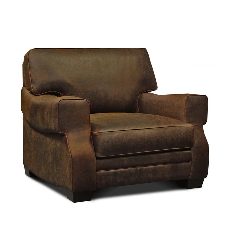 Hello Sofa Home Cordova Mid-Century Top Grain Leather Armchair in Brown