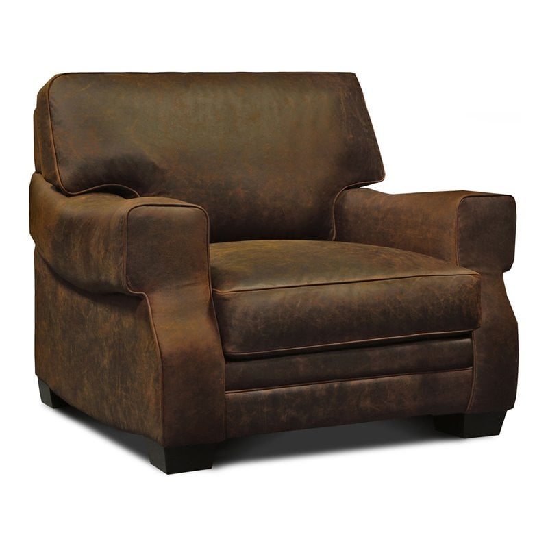 Hello Sofa Home Cordova Mid-Century Top Grain Leather Armchair in Brown