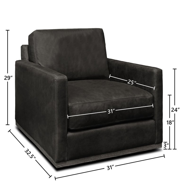 Hello Sofa Home Monterrey Modern Leather Americana Swivel Armchair in Charcoal