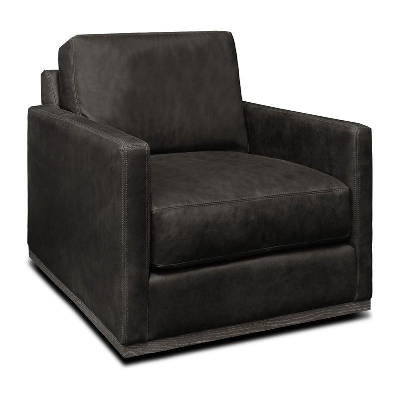 Hello Sofa Home Monterrey Modern Leather Americana Swivel Armchair in Charcoal