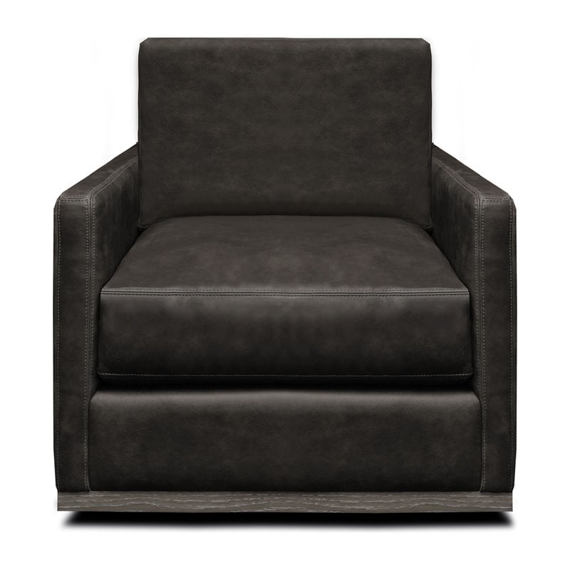 Hello Sofa Home Monterrey Modern Leather Americana Swivel Armchair in Charcoal