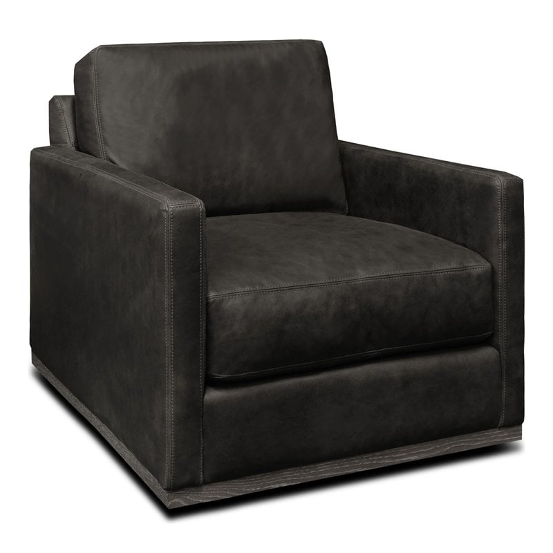 Hello Sofa Home Monterrey Modern Leather Americana Swivel Armchair in Charcoal