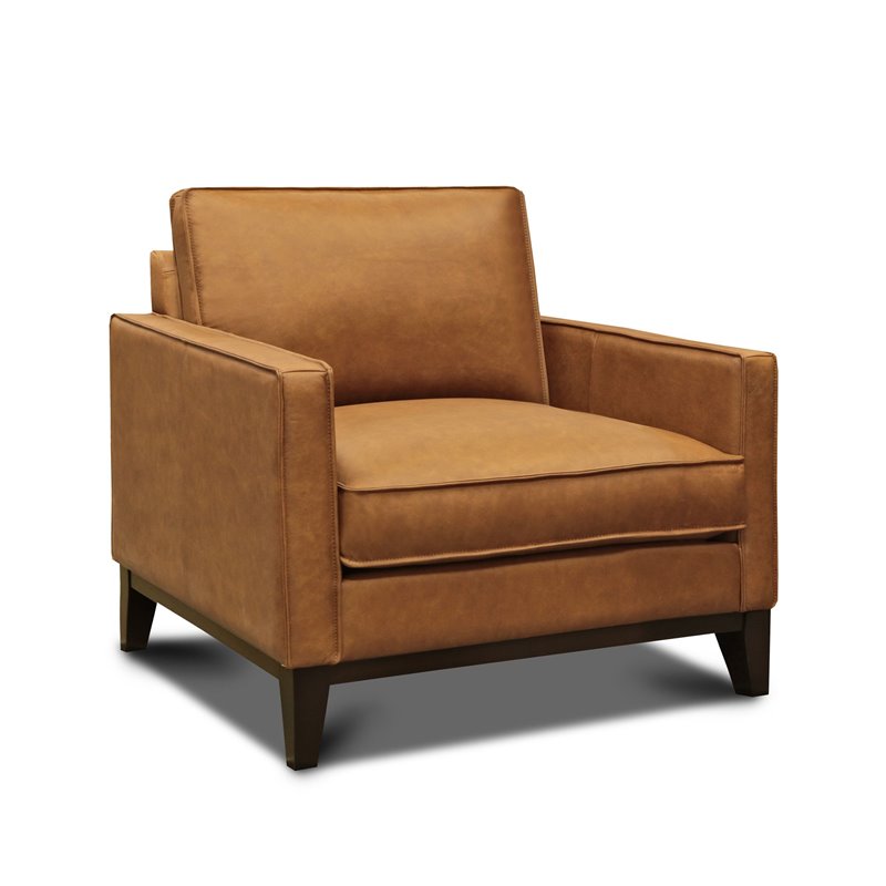 Hello Sofa Home Metropole Pull Up Top Grain Leather Armchair in Tan Brown