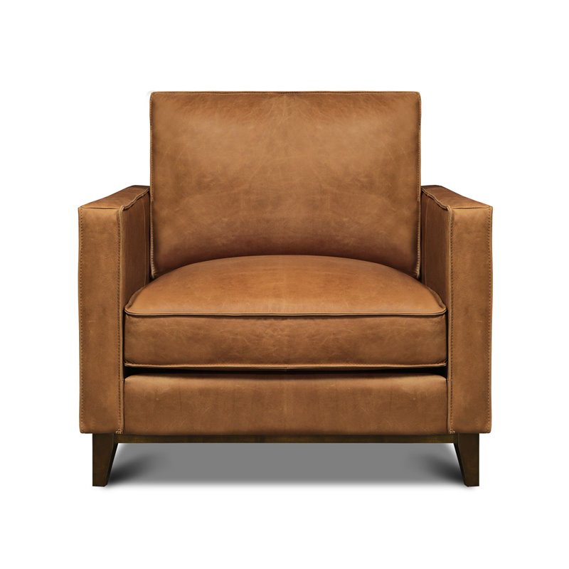 Hello Sofa Home Metropole Pull Up Top Grain Leather Armchair in Tan Brown