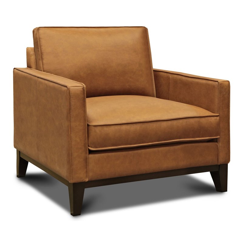 Hello Sofa Home Metropole Pull Up Top Grain Leather Armchair in Tan Brown