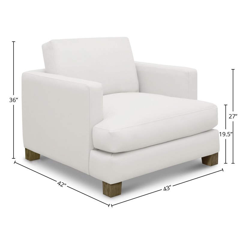 Hello Sofa Home Galaxy Modern Top Grain Leather Club Armchair in White