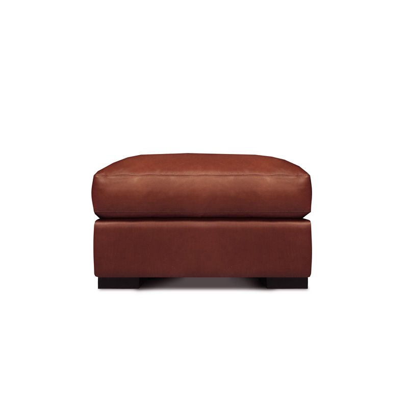 Hello Sofa Home Santiago Mid-Century Top Grain Leather Ottoman in Russet Brown