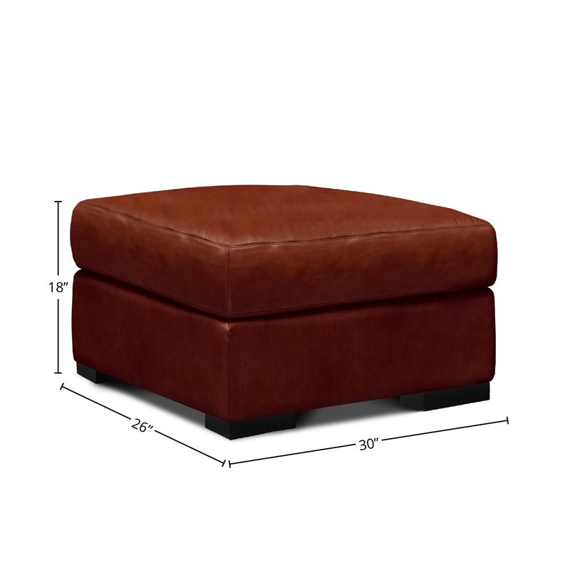 Hello Sofa Home Santiago Mid-Century Top Grain Leather Ottoman in Russet Brown