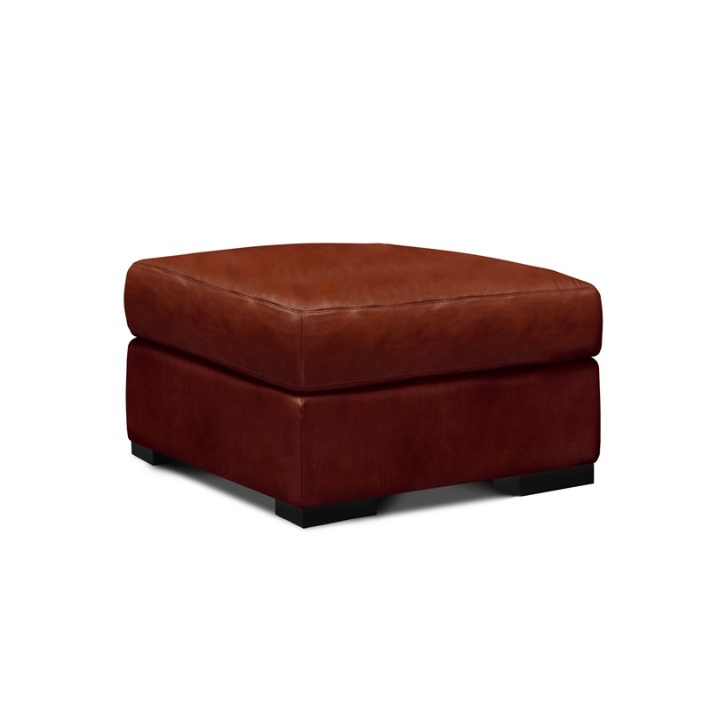 Hello Sofa Home Santiago Mid-Century Top Grain Leather Ottoman in Russet Brown