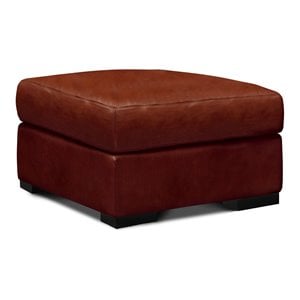 Hello Sofa Home Santiago Mid-Century Top Grain Leather Ottoman in Russet Brown