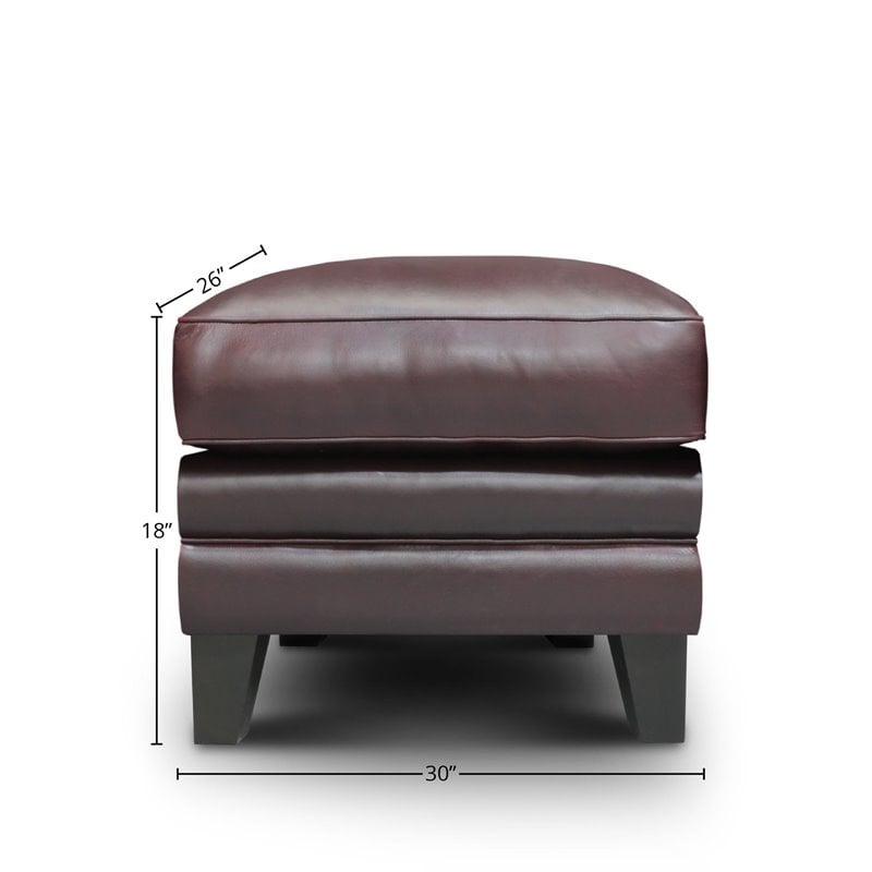 Hello Sofa Home Adriana Top Grain Leather Ottoman in Burgundy