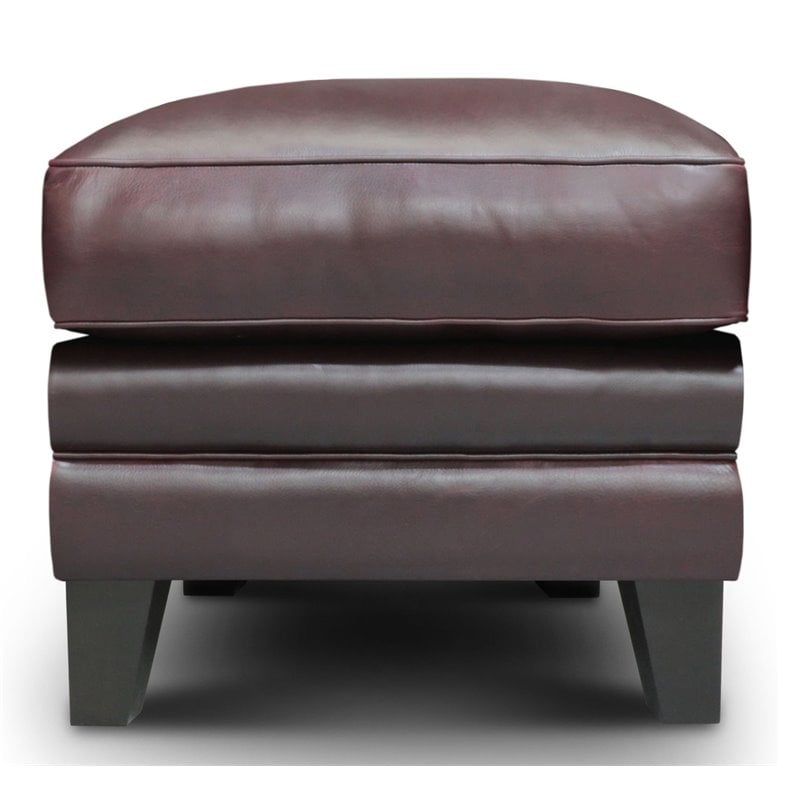 Hello Sofa Home Adriana Top Grain Leather Ottoman in Burgundy