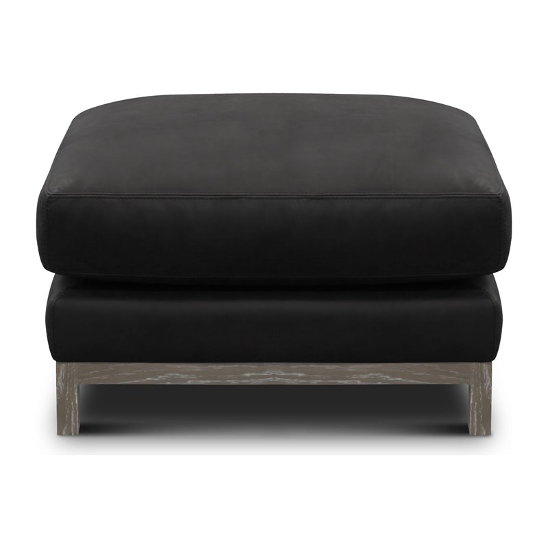 Hello Sofa Home Monterrey Modern Top Grain Leather Americana Ottoman in Charcoal