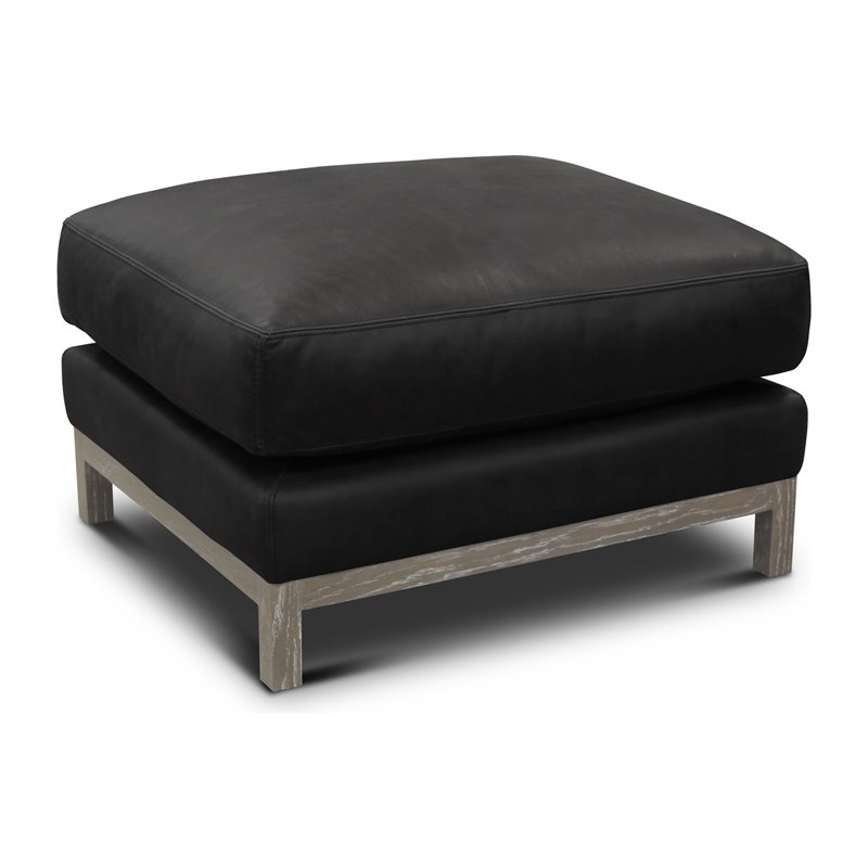 Hello Sofa Home Monterrey Modern Top Grain Leather Americana Ottoman in Charcoal