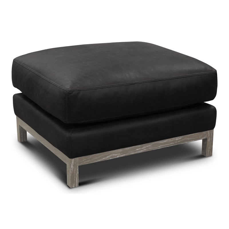 Hello Sofa Home Monterrey Modern Top Grain Leather Americana Ottoman in Charcoal