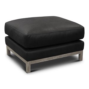 Hello Sofa Home Monterrey Modern Top Grain Leather Americana Ottoman in Charcoal