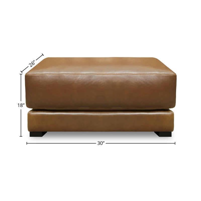 Hello Sofa Home Raffa Contemporary Top Grain Leather Ottoman in Brown