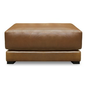 Hello Sofa Home Raffa Contemporary Top Grain Leather Ottoman in Brown