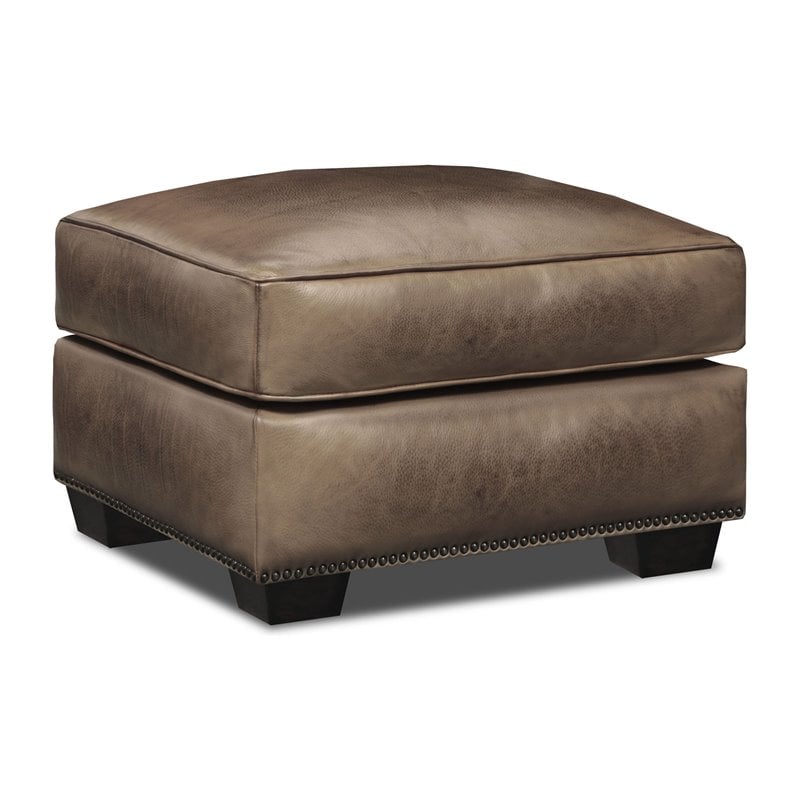 Hello Sofa Home Valencia Top Grain Hand Antiqued Leather Ottoman in Taupe Brown