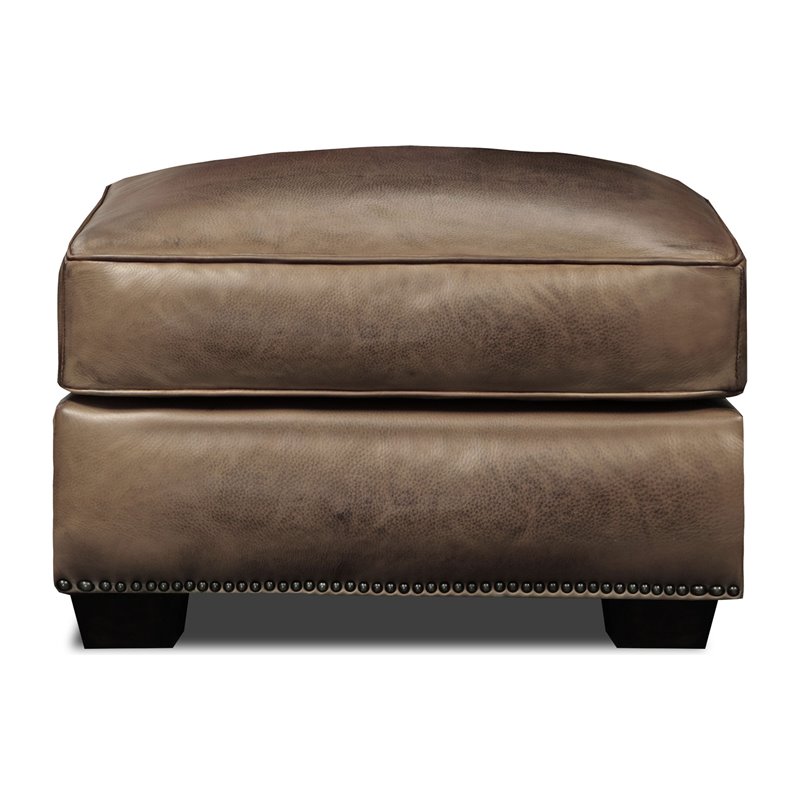 Hello Sofa Home Valencia Top Grain Hand Antiqued Leather Ottoman in Taupe Brown