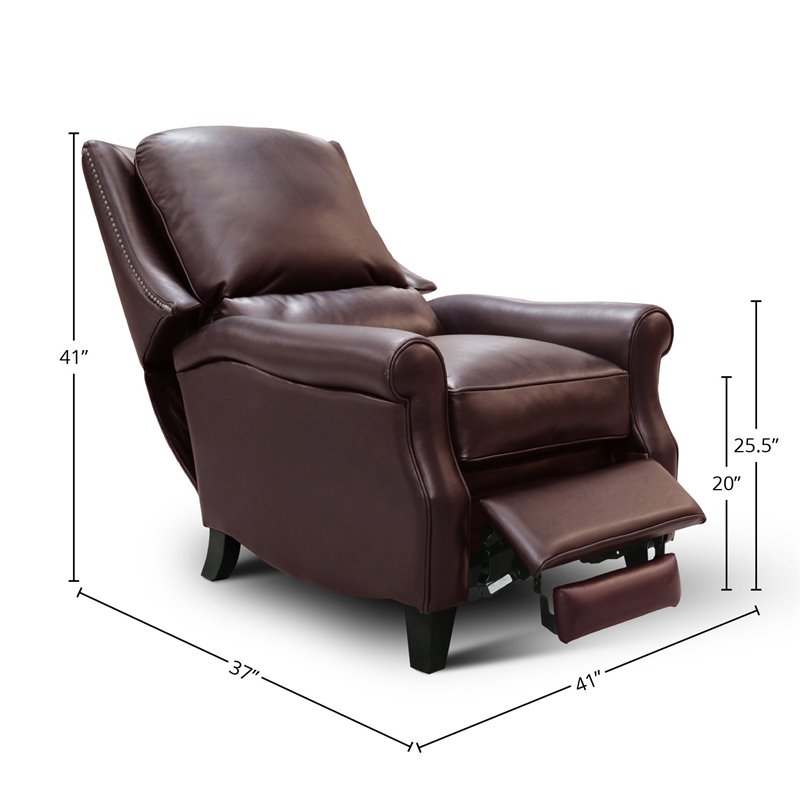 Hello Sofa Home Adriana Top Grain Leather Manual Recliner in Burgundy