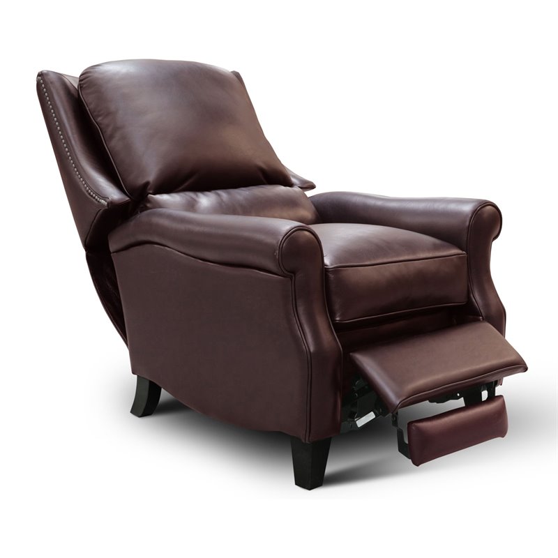 Hello Sofa Home Adriana Top Grain Leather Manual Recliner in Burgundy
