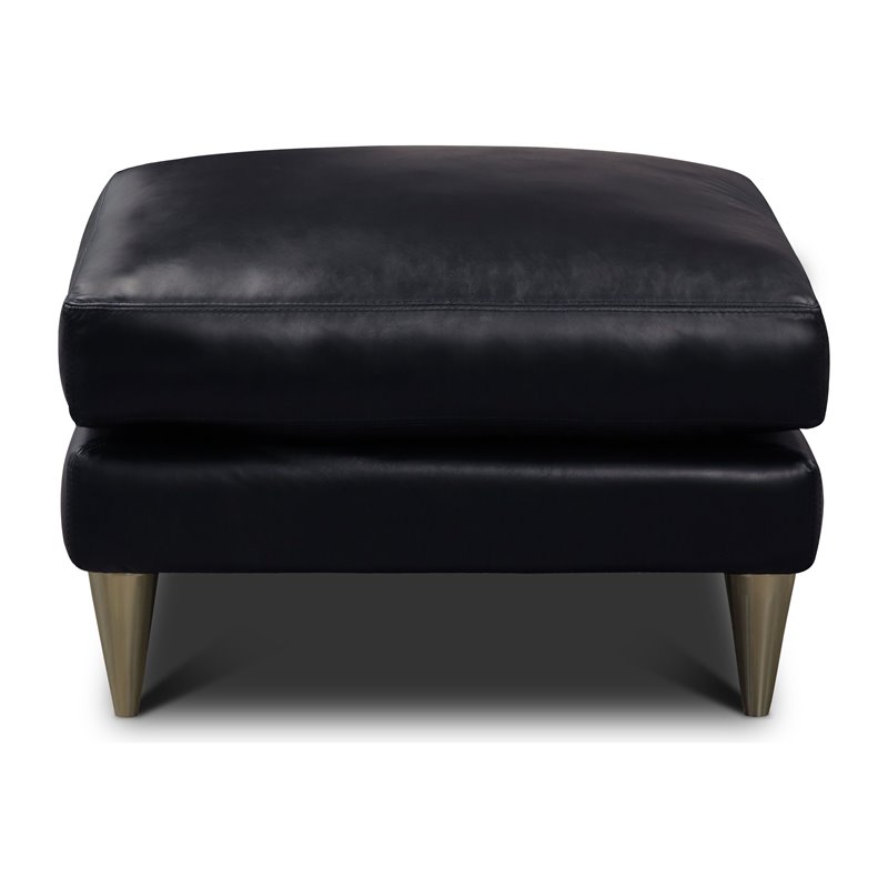 Hello Sofa Home Skyline Modern Top Grain Leather Americana Ottoman in Black