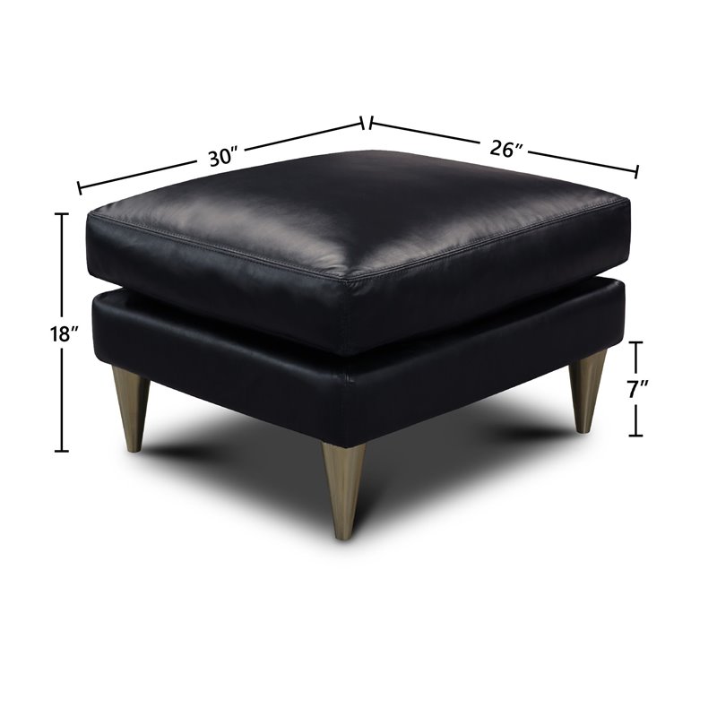 Hello Sofa Home Skyline Modern Top Grain Leather Americana Ottoman in Black