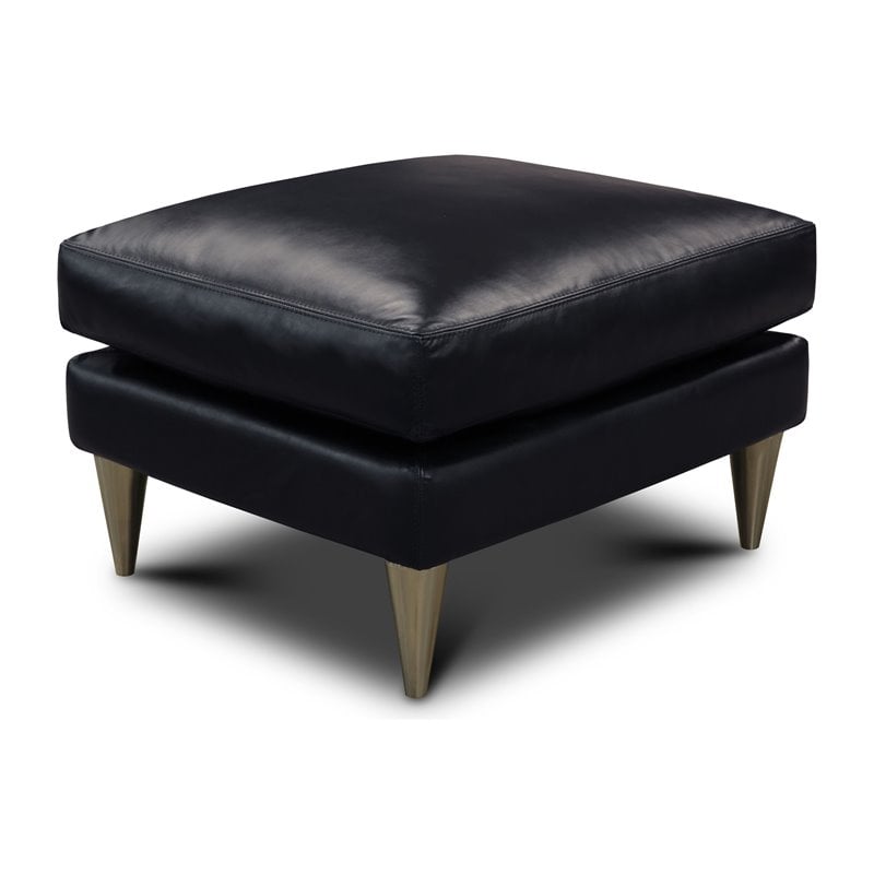 Hello Sofa Home Skyline Modern Top Grain Leather Americana Ottoman in Black