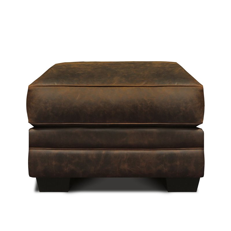 Hello Sofa Home Cordova Mid-Century Top Grain Leather Ottoman in Brown