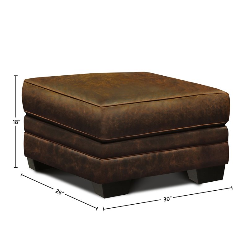 Hello Sofa Home Cordova Mid-Century Top Grain Leather Ottoman in Brown