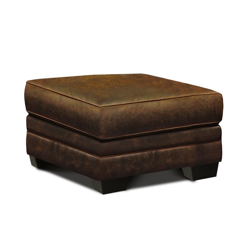 Hello Sofa Home Cordova Mid-Century Top Grain Leather Ottoman in Brown